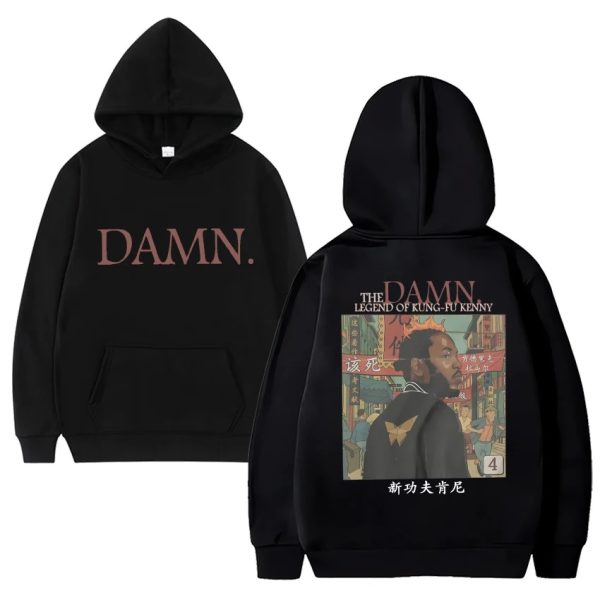 Minimalist Kendrick Lamar DAMN fleece hoodie for music fans, unisex long sleeve sweatshirt