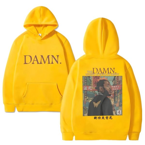 Minimalist Kendrick Lamar DAMN fleece hoodie for music fans, unisex long sleeve sweatshirt
