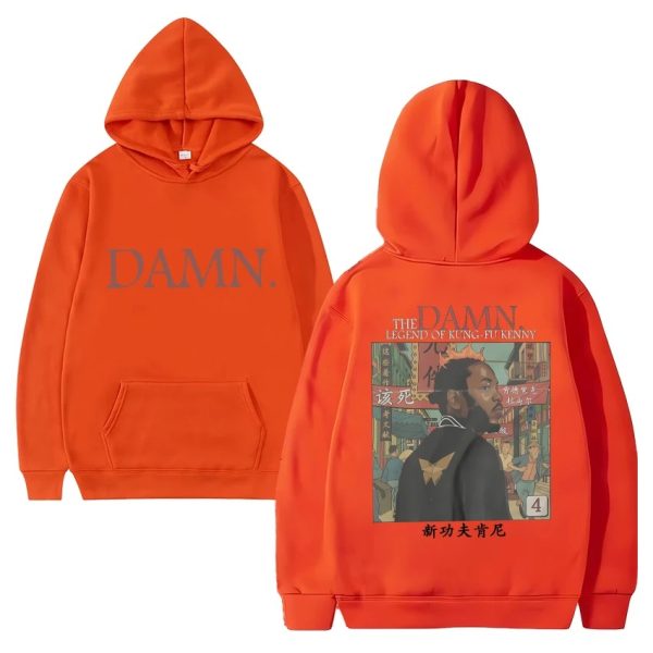 Minimalist Kendrick Lamar DAMN fleece hoodie for music fans, unisex long sleeve sweatshirt