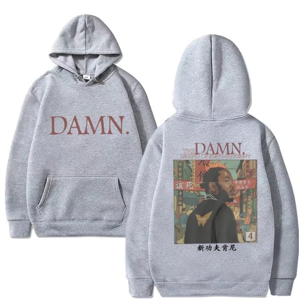 Minimalist Kendrick Lamar DAMN fleece hoodie for music fans, unisex long sleeve sweatshirt